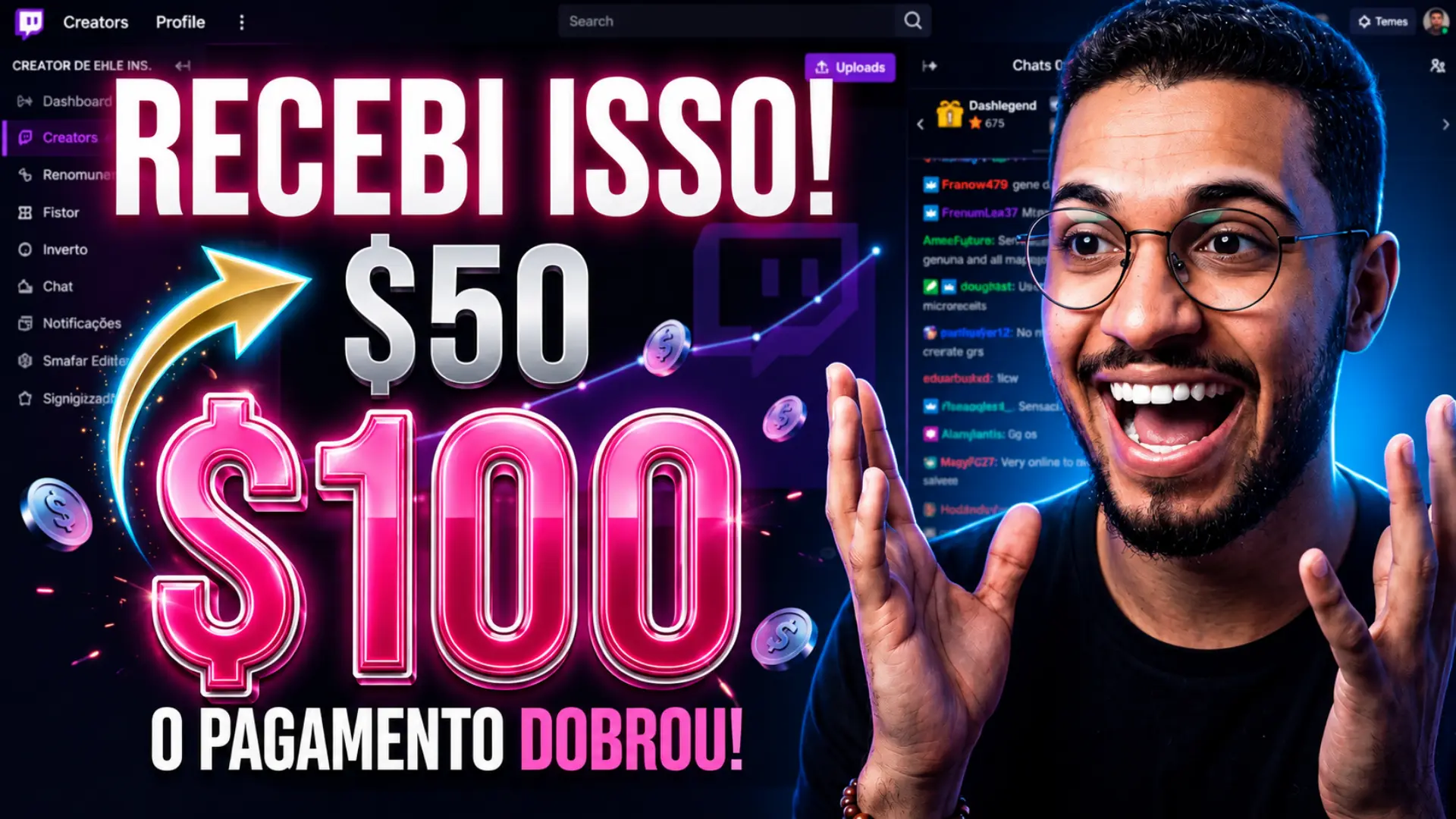 Thumbnail de vídeo com tipografia em destaque sobre pagamento dobrado