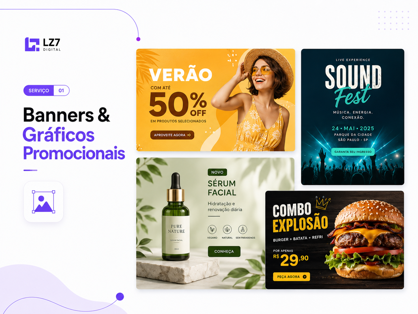 Exemplo de banner e gráfico promocional criado pelo LZ7 Digital